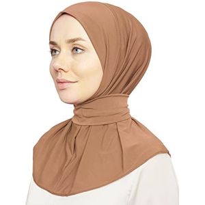 World of Shawls Hidjab klaar voor gebruik, snel aan te trekken, voor dames, meisjes, vrouwen, met knopen om achteraan dicht te maken, hoogwaardige sjaal van jersey, Koffie, one size
