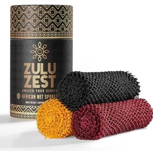 Afrikaanse netspons - Exfoliërende lange nylon baddoek, verpakking van 3, duurzame lichaams- en rugscrubber, dode huidverwijderaar voor vrouwen en mannen, sneldrogend, luxe huidverzorging (zwart,