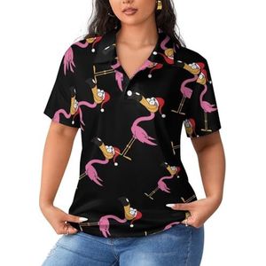 Leuke kerstman flamingo dames poloshirts met korte mouwen casual T-shirts met kraag golfshirts sport blouses tops 4XL