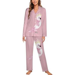 Roze kaketoe papegaai vrouwen lange mouw button down nachtkleding zachte nachtkleding lounge pyjama set 2XL