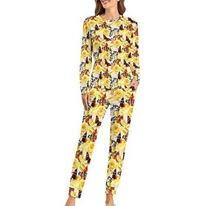 Bloemen Vlinder Zachte Womens Pyjama Lange Mouw Warm Fit Pyjama Loungewear Sets met Zakken 2XL