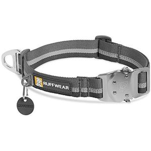 RUFFWEAR - Top Rope Halsband, Reflecterende kraag met metalen gesp voor dagelijks gebruik, Graniet Grijs, 11""-14