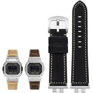 Echt lederen horlogeband geschikt for G-SHOCK geschikt for Casio GMW-B5000 kleine zilveren bar heren zachte comfortabele horlogebandaccessoires 22 mm(Color:Black-Steel-K2)