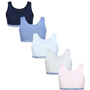 TupTam Meisjes Bustier met Brede Banden 5-Pack, Donkerblauw Blauw Lichtblauw Grijs Roze, 134-140