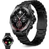 Ksix Titanium Smartwatch voor heren, sporthorloge, oproepen en meldingen, armband van staal en siliconen, AMOLED-display, gezondheids- en sportmonitor, spraakassistenten, looptijd 5 dagen, Zwart,