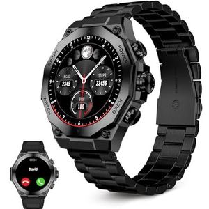 Ksix Titanium Smartwatch voor heren, sporthorloge, oproepen en meldingen, armband van staal en siliconen, AMOLED-display, gezondheids- en sportmonitor, spraakassistenten, looptijd 5 dagen, Zwart,