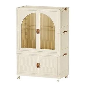 opvouwbare kledingkast 55/69CM Opbergkasten Dubbele Deur Opvouwbare Garderobe Thuis Opbergkast Multi-layer Organiseren Bakken Slaapkamer Kasten garderobekast(64x110x39cm)