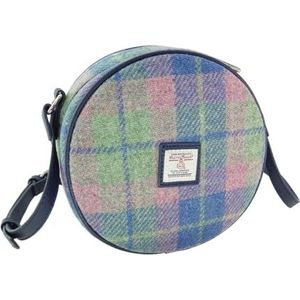 Dames Harris Tweed ronde tas: een fusie van traditie en moderne stijl gemaakt voor veeleisende modeliefhebbers - LB1204, Zachte blauwe en roze tartan