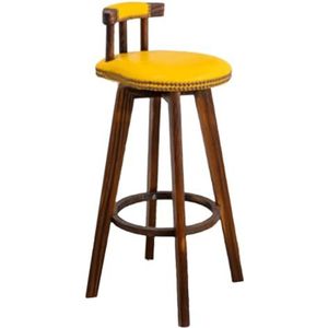 Barkrukken, Met Leer Beklede Barkrukken, Bruin Massief Houten Frame Barstoelen, Draaibaar, Geschikt For Keuken, Lounge, Bar, Kantoor (Color : Yellow, Size : Sitting Height-73cm)