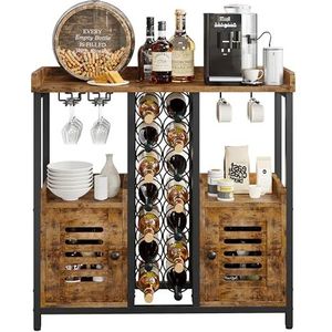 IRONCK Wijnbarkast, drankkast, bar met opslag, kleine barkast met wijnglashouder, industriële koffiebar voor thuis, keuken, eetkamer