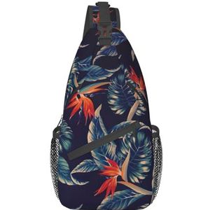 Heuptas met hippiepatroon en print, voor dames en heren, modieuze crossbody-tassen, draagrugzak met verstelbare riem, Hawaii Tropische Bloem, Eén maat