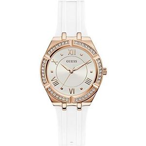 GUESS 36MM Crystal geaccentueerd horloge, zilver, één maat, Wit/Rose Goudkleurig, NS, Quartz Horloge