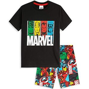 Marvel Pyjama shorts voor kinderen, jongens, korte pyjamaset, Zwart/Multi Avengers, 9-10 Jaren