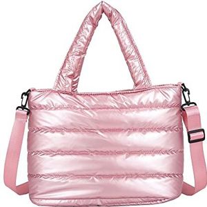 TIAASTAP Puffer Tote Bag voor dames, gewatteerde puffy-handtas, grote schoudertas, gewatteerde tas, lichte schoudertas, shopper, grote crossbody bag, gewatteerde tas met ritssluiting, A-roze