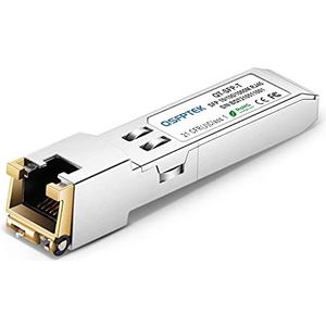 QSFPTEK SFP aan RJ45-Kopermodule, 1G Gigabit 10/100/1000BASE-T Koper mini-Gbic Zendontvanger voor Cisco GLC-T/GLC-TE/SFP-GE-T, Mikrotik s-RJ01, Netgear, Bereik aan 100m