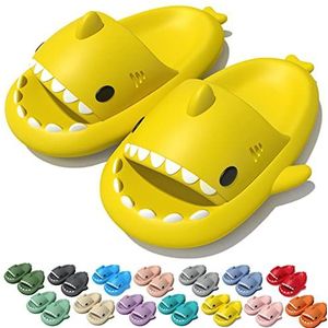 Hokuto Shark Slides for Women Men Summer Novelty Open Toe Cloud Shark Slippers Soft Antislip, geel, 38/39 EU