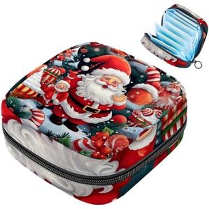 MUOOUM Merry Christmas Patroon Maandverband Opbergtas Menstruatie Pad Tas Draagbare Menstruatie Cup Pouch met Rits voor Tiener Meisjes Vrouwen Dames