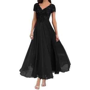 Dames chiffon moeder van de bruid jurk met zakken avondgalajurken cocktailjurk grote maten, Zwart, 32