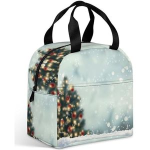 Blurry Kerstboom Sneeuw Lunchtas voor dames, met grote zak, geïsoleerde lunchbox voor mannen, reizen, picknick, werk, grappig