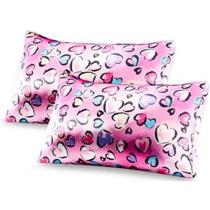 Lolalet Set van 2 kussenslopen voor kinderen, 40 x 60 cm, zacht en zijdeachtig satijn met envelopsluiting, hart