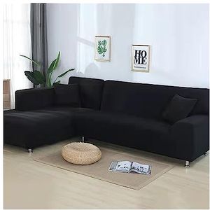 Elastic Corner Sofa Chaise Cover Lounge 1/2/3/4 Seater Couch Sofa Covers For Living Room L Shape Slipcover Armchair Protector (Color : Black, Size : 4-seat 235-300cm)