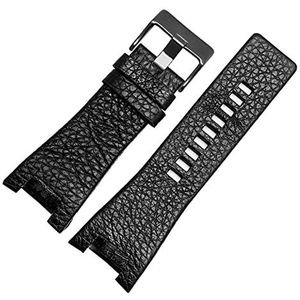 ENICEN 32mm lederen horlogeband for dieselhorloge riem geschikt for DZ1216 DZ1273 DZ4246 DZ4247 DZ287 Zachte ademend polsband armband (Color : BlackA black buckle, Size : 32-18mm)