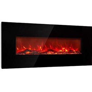 Klarstein Lausanne Long Electric haard | Vermogen: 1600 Watt | 2 verwarmingsniveaus | Breedte: 128 cm | Vlameffect | instelbare helderheid | incl. afstandsbediening | Wandmontage | zwart