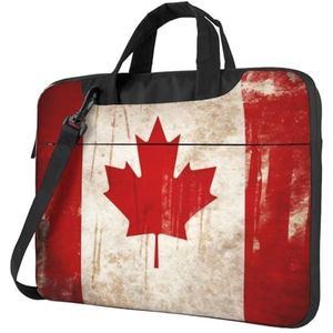 Retro Canada Vlag Laptop Schoudertas Draagbare Laptop Tas Laptop Case Crossbody Aktetas w/Strap Handvat, Zwart, 13 inch