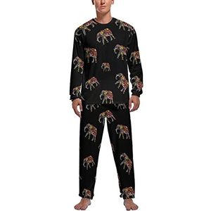 Bloemen olifant heren pyjama sets lange mouwen top en broek met elastische band nachtkleding lounge pyjama sets M