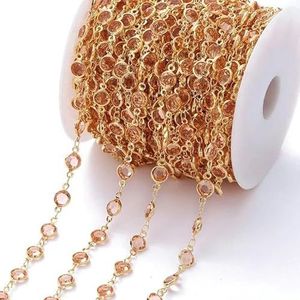 1 meter 6 mm kleurrijke kristal kralen kralen ketting glazen kraal KC gouden ketting ketting voor doe-het-zelf sieraden maken ambachten accessoires-oranje-goud