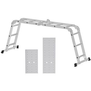 SONGMICS multifunctionele aluminium ladder van 3,5 m, met 2 metalen platen, vouwladder, belasting 150 kg, zilver GLT36M