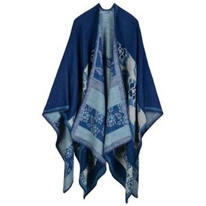 UBOHUZ Herfst Winter Rooster Vrouwen Reizen Sjaal Imitatie Kasjmier Vork Verdikte Mantel Poncho's Capes Voor Lente Herfst Winter, blauw05, One size