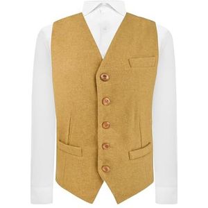 King & Priory Mosterd geweven wollen vest, Mosterd, XL