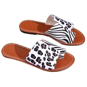 Doucheslipper, Dames pantoffels met luipaardprint for de zomer - Platte en coole modieuze slippers(White,43 EU)