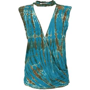 GURU SHOP Batik Hippie T-shirt met halsband, dames, blauw, synthetisch, maat: 40, turquoiseblauw, 40