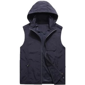 Pegsmio Outdoor Vest Voor Mannen Grote Zak Hooded Jas Streetwear Vest, Blauw, M