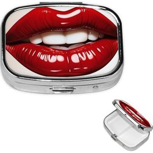 Pillendoosje Kleine Pillendoosje voor Pocket & Portemonnee Pil Organizer Draagbare Pillencontainer Leuke Geneeskunde Organizer Leuke Grafische Rode Lippen Reizen Pillendoos voor Vitamine Visolie