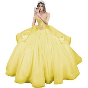 Fuomomo Quinceanera MT054 Jurken met spaghettibandjes, partyjurk met staart, Quinceanera kanten jurk met strik, Quinceanera tule met parels, Red, 42