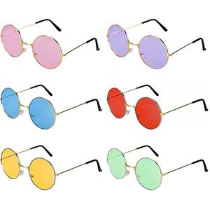 TSHAOUN 6 paar ovale brillen, partybrillen, set retro bril, vintage kleine bril, ronde hippie-zonnebril, vintage ronde bril, gekleurde glazen voor jaren 60, 70, party, kostuumaccessoires, kleurrijk