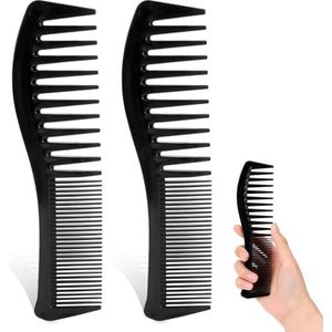 Zhangzitao Universele haarverzorgingsset - 2 stuks dubbelzijdige kapperskammen, 18,2 cm plastic voor mannen en vrouwen - brede en fijne tand voor professionele haarstyling (zwart)