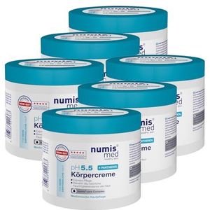 numis med 6 x Panthenol Crème voor de gevoelige huid, 400 ml, lichaamscrème, pH 5.5, Made in Germany, huidcrème zonder siliconen, parabenen en microplasticvrij, verzorgende crème, pantenolcrème tegen