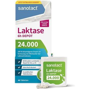 sanotact Lactase 24.000 6h DEPOT (40 lactasetabletten) • Lactose tabletten met depot-werking • Bij lactose-intolerantie en melkintolerantie • Onmiddellijke werking & 6 uur langetermijndepot