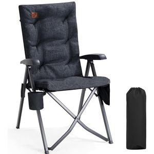 EVER ADVANCED Campingstoel, opvouwbaar, in 4 posities tot 150 kg, klapstoel, 6 cm dik, gevoerd met zijzak, drankhouder, tuinstoel, hoge rugleuning, visstoel voor camping, tuin, balkon
