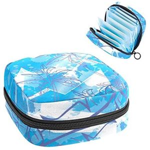 Opbergtas voor maandverband Pads, Menstruatie Cup Pouch, Periode Bag Organizer voor vrouwelijke Pads Tampons, Palm Tree on Blue Geomrtric