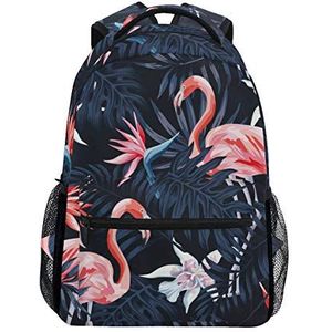 Jeansame Rugzak School Tas Laptop Reistassen voor Kids Jongens Meisjes Vrouwen Mannen Flamingo Vogel Tropische Palm Bladeren Bloemen Vintage Retro