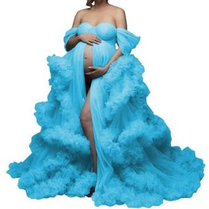 WSEYU Tule zwangerschapsjurk voor fotoshoot zwangerschapsjurken voor babyborrel, zwangerschapsjurk voor vrouwen, Blauw, 32