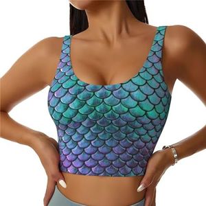SABFWF Zeemeermin Teal Fish Print Yoga Bras, High Impact Support, Longline Design, voor Fitness, Hardlopen en meer, Zwart, S
