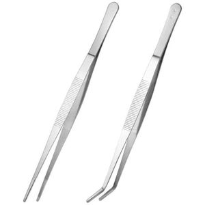 Rechte Gebogen Roestvrijstalen Pincetset, Zilverkleurig, Industrieel Handgereedschap, Schuine Invoertang