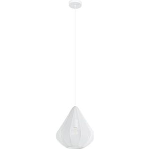 EGLO hanglamp Dolwen, pendellamp boven eettafel, eetkamerlamp Japans, stoffen lampenkap en metaal in wit, lamp hangend met E27 fitting, Ø 33,5 cm
