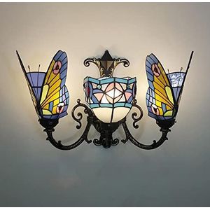 Tiffany -Stijl Wandlamp, Met De Hand Getinte Glazen Wandlamp, Decoratieve Victoriaanse Stijl Vlinder LED Slaapkamer Room Room Corridor